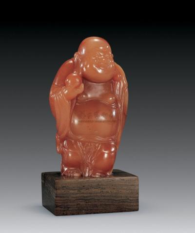 寿山结晶红芙蓉石雕 弥勒佛