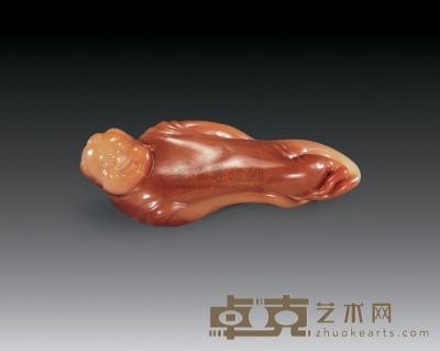 寿山红芙蓉石雕 人参娃娃 高11.5cm