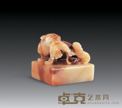 寿山芙蓉石雕 三狮钮方章 6×5.5×6cm