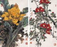 陈永锵  2009年作 花卉 （二帧） 镜框