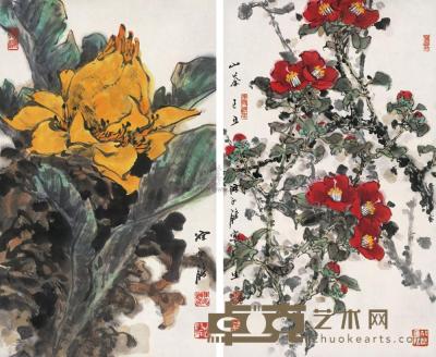 陈永锵  2009年作 花卉 （二帧） 镜框 83×50cm×2