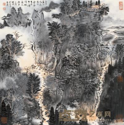 刘牧青  2010年作 奇峰落天外 镜框 68×68cm