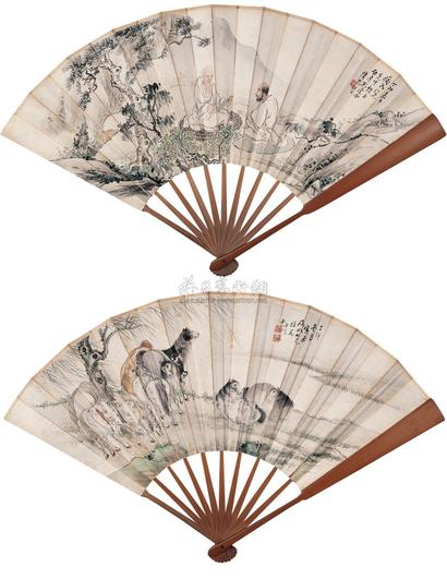 房毅 1927年作 八骏图 成扇