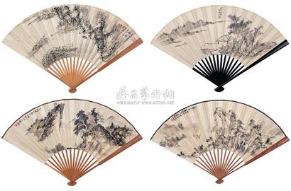 王传焘 薛飞白 杨雪玖 徐曾祥 山水 （四件） 成扇