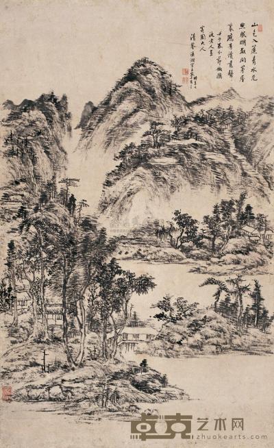 王宸 1792年作 水光山色 立轴 76.5×47cm