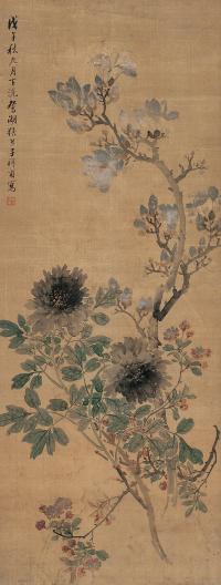 张熊 1858年作 花卉 立轴