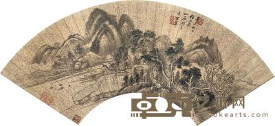 董其昌 1631年作 山水 扇面片 17×50cm