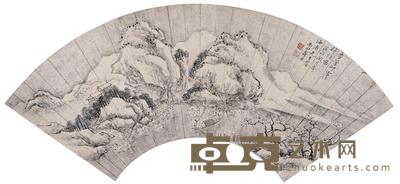 钱维乔 1805年作 山水 扇面片 17×50cm