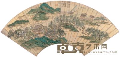 奚冈 1796年作 烟柳白堤 扇面片 18.5×50.5cm