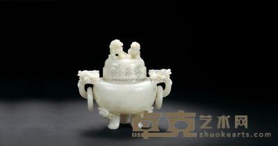 清 白玉狮钮凤耳衔环三足炉 高16.8cm