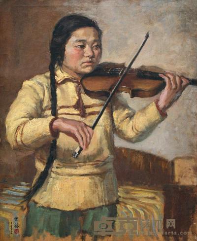 张云谷 1952年作 小提琴手 63.5×53cm