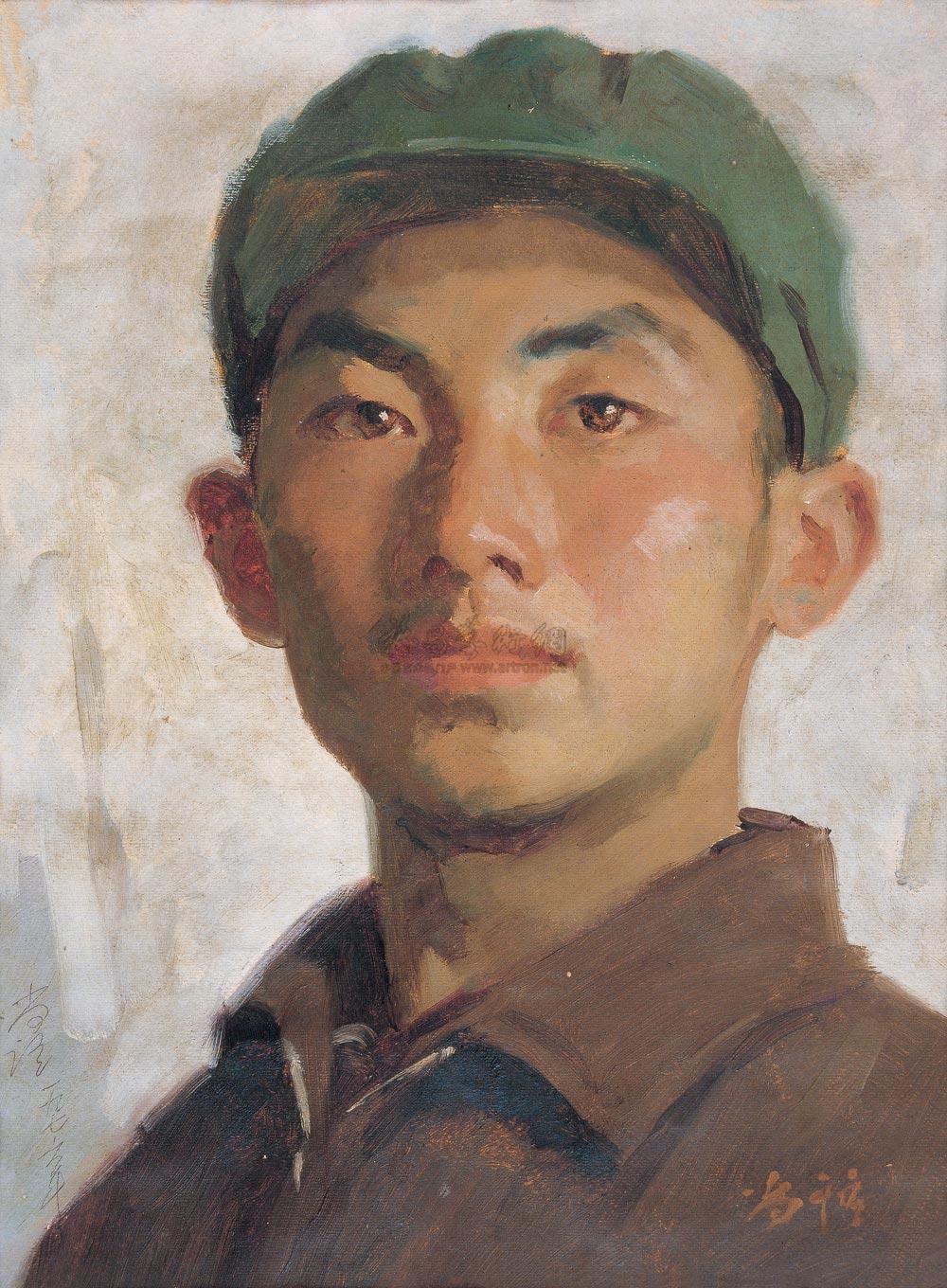 靳尚谊 1976年作 男青年头像36×27cm
