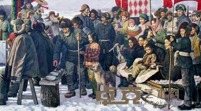 李树基 1982年作 大地的主人-豆选 178×328cm