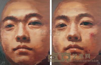 李青 2006年作 自画像（两图有三处不同） 170×130cm×2