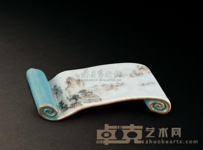 清乾隆 墨彩山水纹墨床 7.5×3.5cm