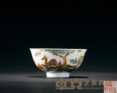 清道光 粉彩鹤鹿同春碗 直径12cm