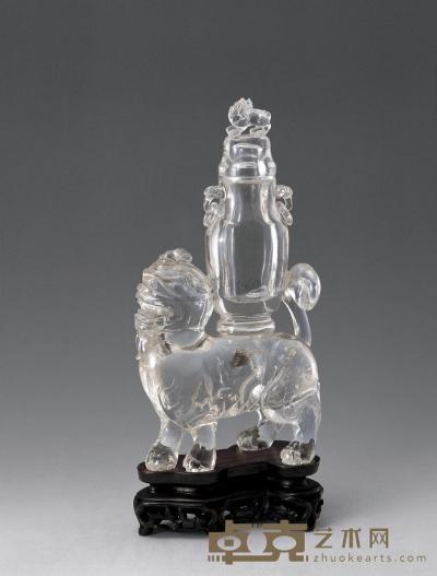 清 水晶雕祥瑞平安瓶 高19.5cm