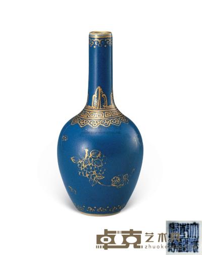 清乾隆 霁蓝釉描金花卉草虫直径瓶 高9.2cm
