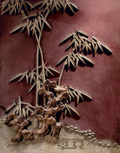 清中期 紫石山石竹纹插屏 高32cm