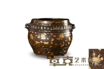 清中期 铜洒金铺耳鼓式炉 高18cm