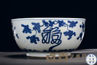 明万历 青花四君子福寿纹碗 直径30cm