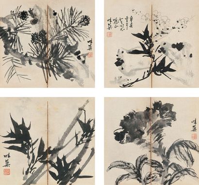 郭味蕖 花卉册页 镜心 （十开选四）