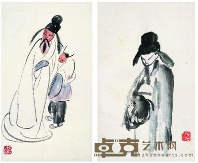 陈子庄（1913～1976） 人物二件 