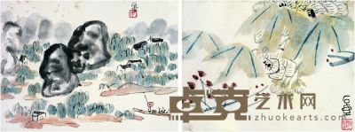 陈子庄（1913～1976） 捕鱼图 花卉 
