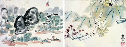 陈子庄（1913～1976） 捕鱼图 花卉