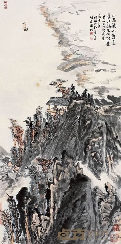 陆俨少 1990年作 小雨藏山客坐久 镜心 136.5×68.5cm