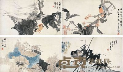 任伯年 1875年作 花鸟 （四幅） 镜心 36×62.5cm×4