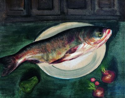 李铁夫 1947年作 有小红果的鲢鱼