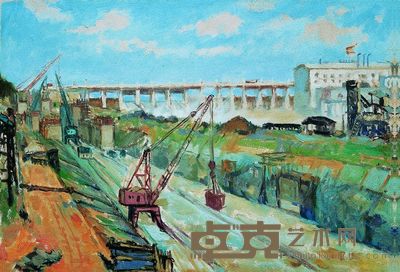 凃克 1965年作 抢建西津船道 26×37cm