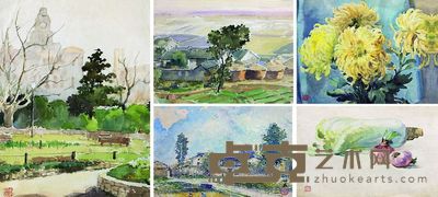 李咏森 风景花果系列 （五件一组） 26×35cm；32×24cm；19×26cm；29×38cm；25×33cm