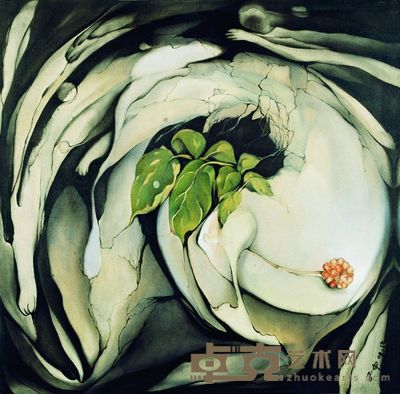 潘子申 2008年作 本草纲目之人参·人生 100×100cm