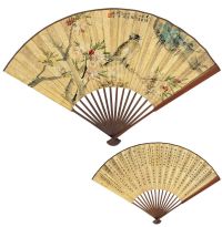 任伯年（1840～1895）陈彭寿［民国］桃花小鸟·书法