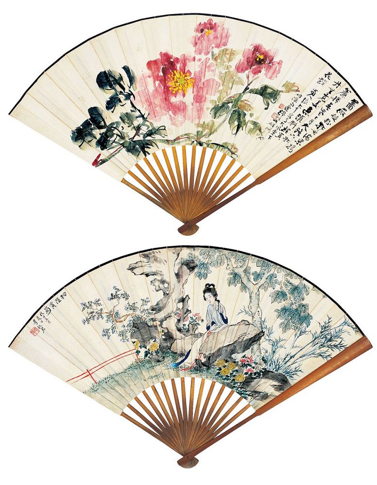 张大千（1899～1983）李秋君（1899～1973）牡丹图·桐阴赏菊图