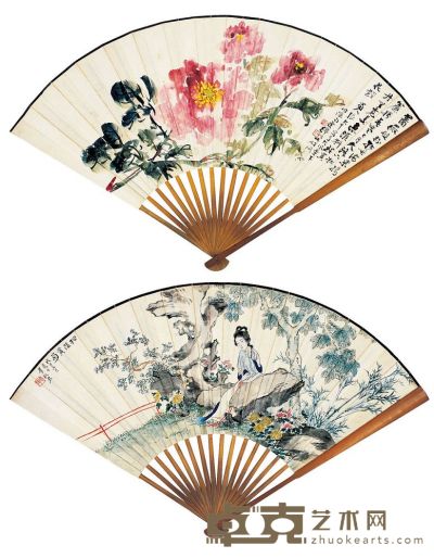 张大千（1899～1983）李秋君（1899～1973）牡丹图·桐阴赏菊图 