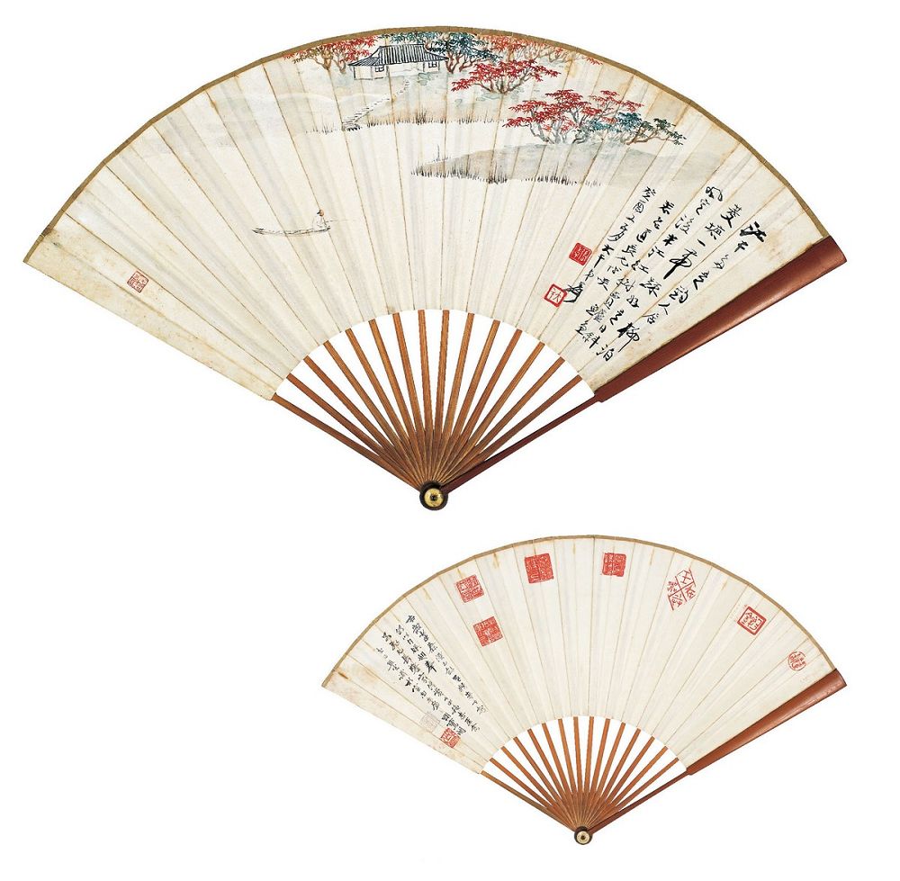 张大千（1899～1983）陶北溟（1882～1956）菱塘垂钓图·书法