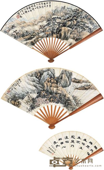 谌则高（1885～1950后） 姚  彦［民国］ 空亭夕照图·书法  灵苏秋江扬帆图·书法 