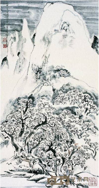 程十发(1921~2007)深山密雪图