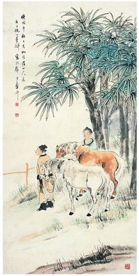 倪 田（1855～1919） 牧马图