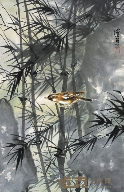 陈佩秋（1923～ ）翠竹小鸟 