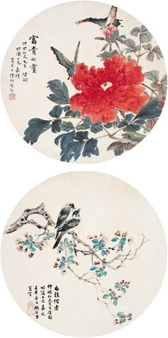 陆抑非（1908～1997）胡若思（1916～2004）富贵大耋图 白头偕老图