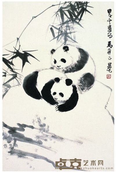 刘旦宅 1984年作 熊猫图 镜心 74×48cm