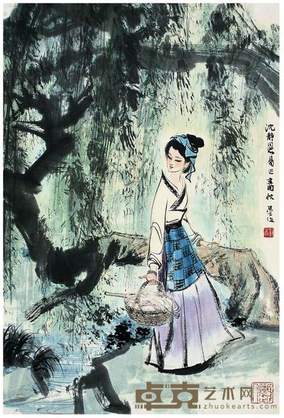 刘旦宅 1981年作 柳溪浣纱图 镜心 68×45cm