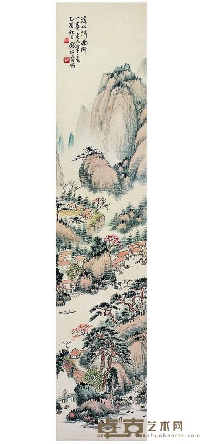 钱松嵒 1945年作 溪山清幽图 立轴 65×13.5cm