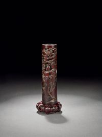 明·竹镂空雕仕女松石香筒