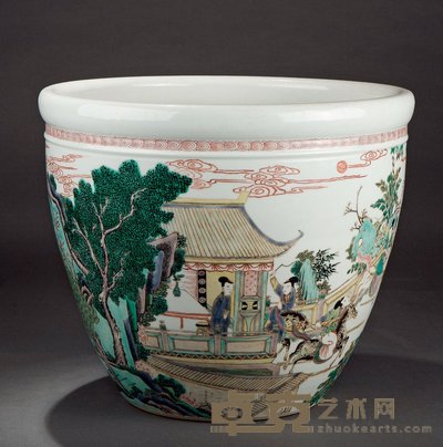 清 五彩人物故事卷缸 
