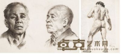 刘国枢 肖像素描/人体素描 （两幅） 29×43cm；32×24cm